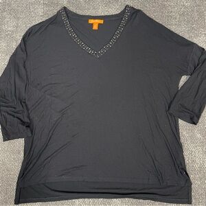 Joe Fresh Black Studded V-Neck Long Sleeve Top